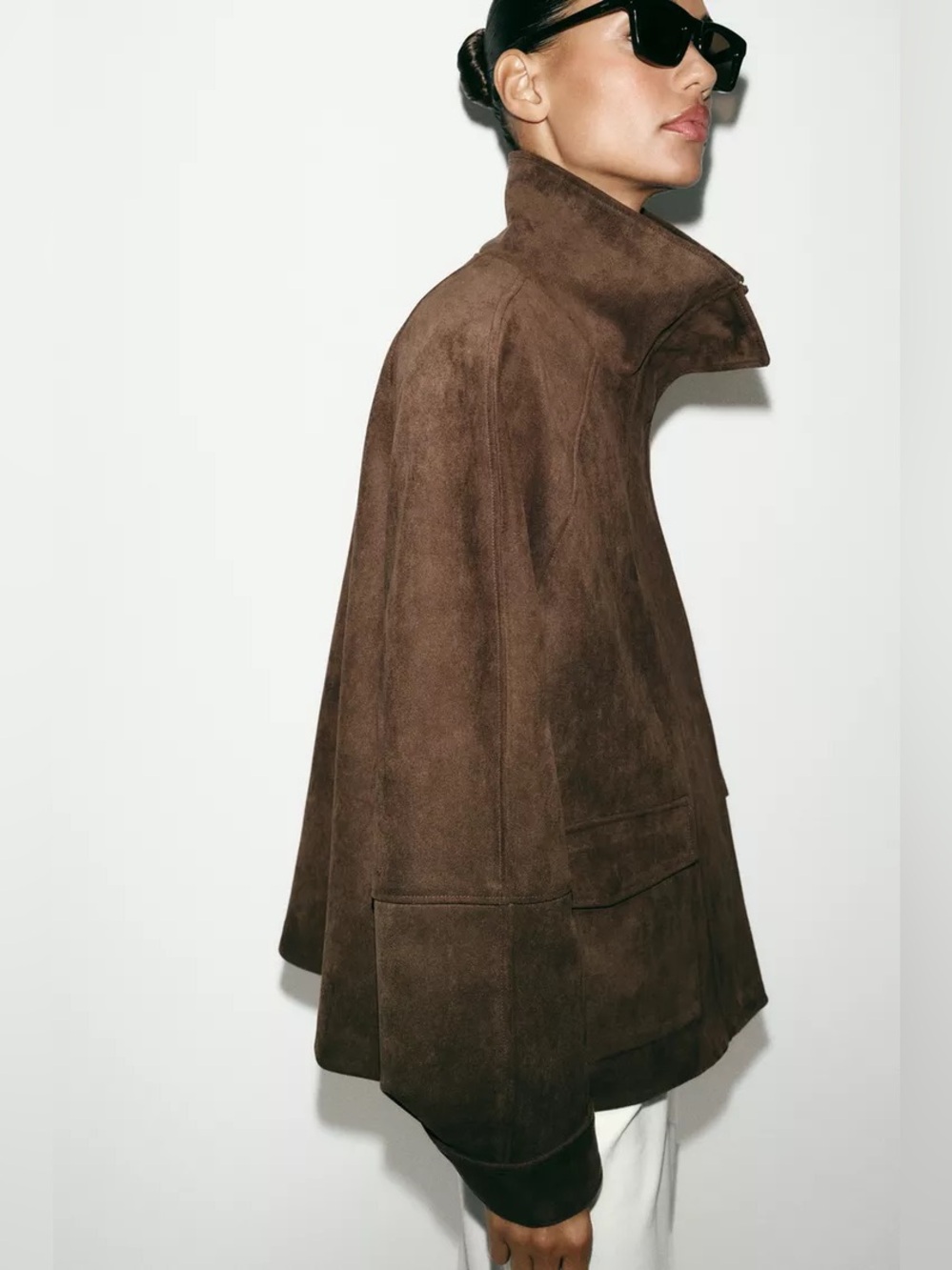Zara Dark Chocolate Brown Faux Suede Pocket Jacket Relaxed Jacket size Large NWT - Picture 2 of 8